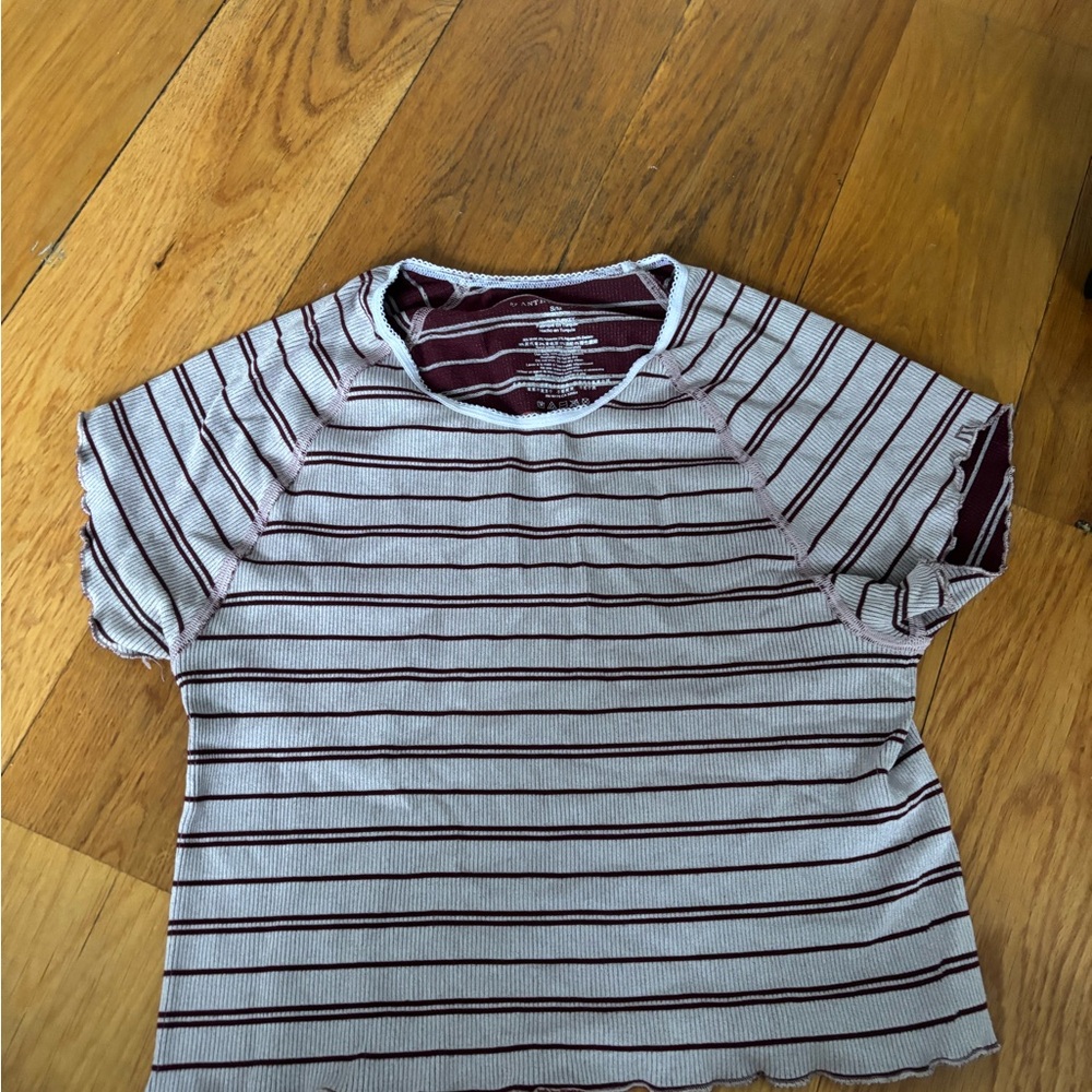 Anthropologie Burgundy and White Striped Tee